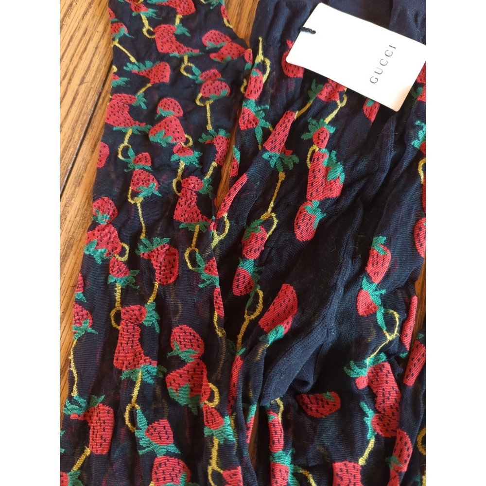 Authentic GUCCI Black Strawberry HORSEBIT FRAISE Tights Stockings S Please Read! - Picture 2 of 16